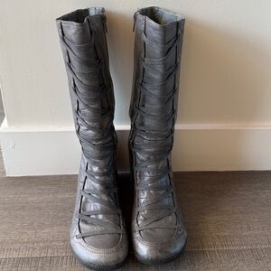Miz Mooz Otis mid-calf boots with crisscross lacing in grey leather Size 38/7.5